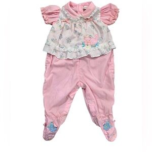 Mayfair Pink Floral Baby One Piece Outfit with Cat Appliqué
